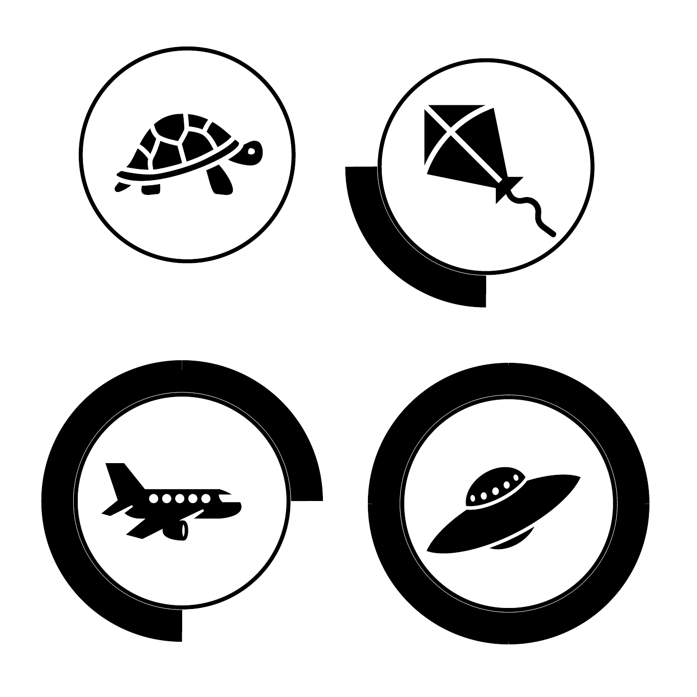 Canonical altitude icon set: turtle, kite, airplane, UFO